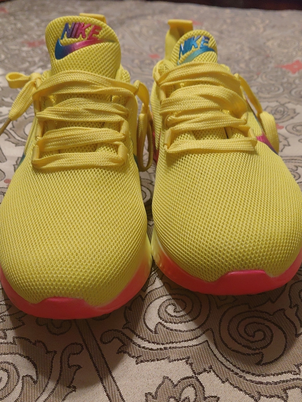 Nike Women’s Yellow Mesh Running Shoes with Pink & Blue Accents